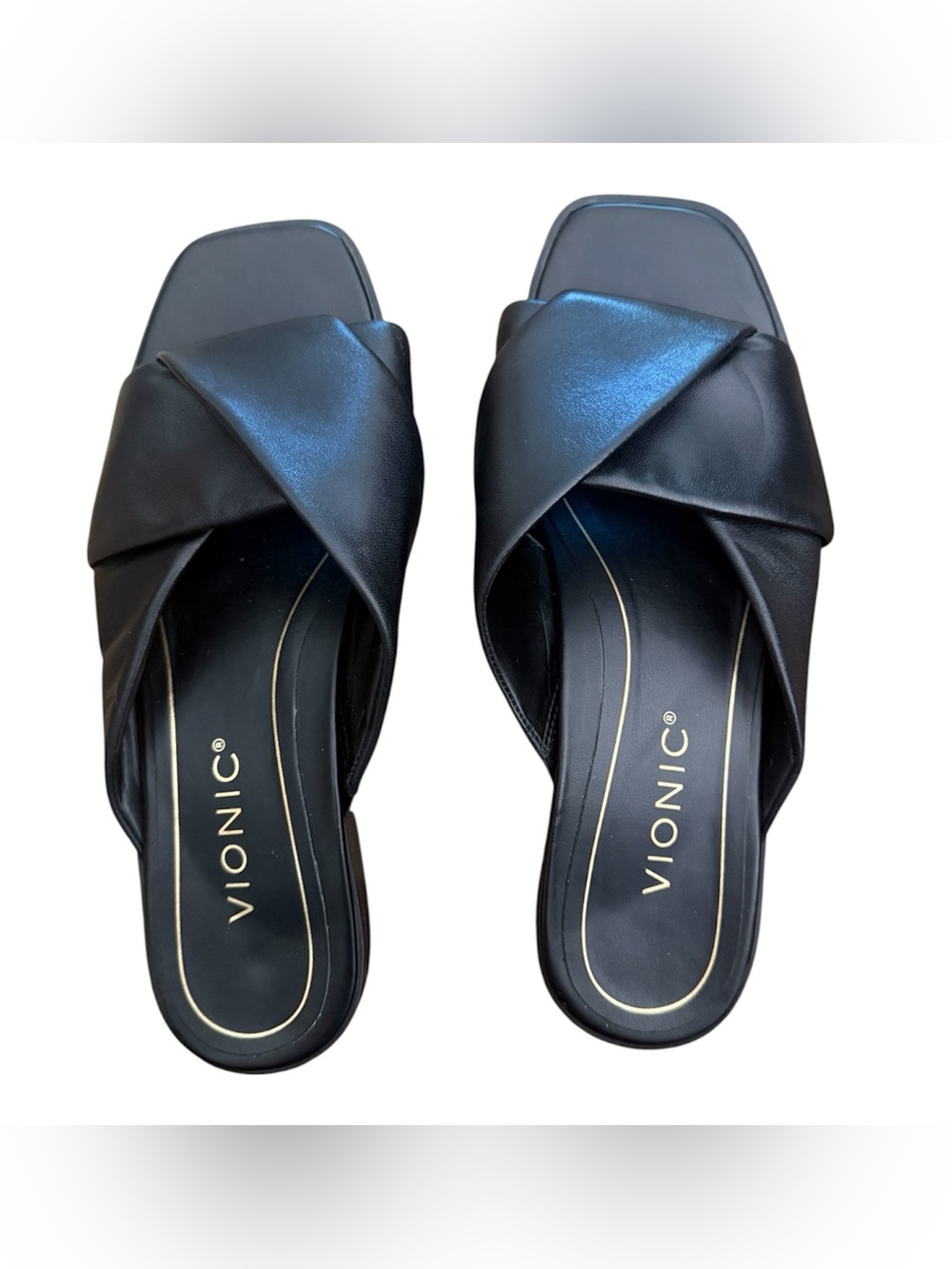Vionic Black Miramar Crossband Slide Mules